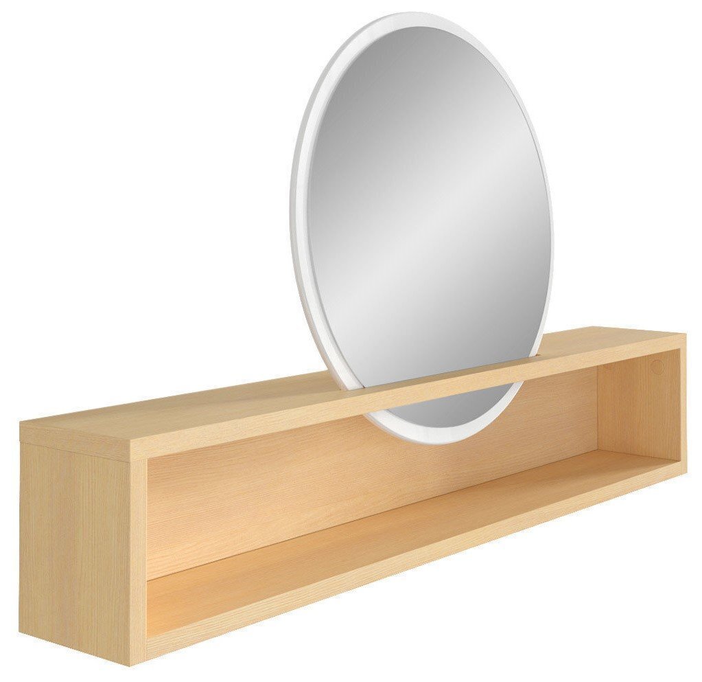 Piekaramais plaukts ar spoguli Pori, ozols / baltas krāsas cena un informācija | Spoguļi | 220.lv