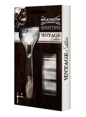 Комплект Wilkinson Sword Quattro Vintage для мужчин: бритва 1 шт. + лезвия для бритья 4 шт. цена и информация | Косметика и средства для бритья | 220.lv