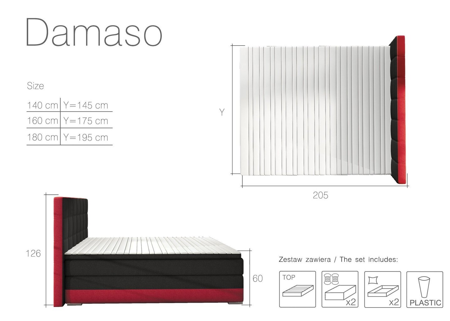 Gulta Damaso, 160x200 cm, melna/sarkana cena un informācija | Gultas | 220.lv