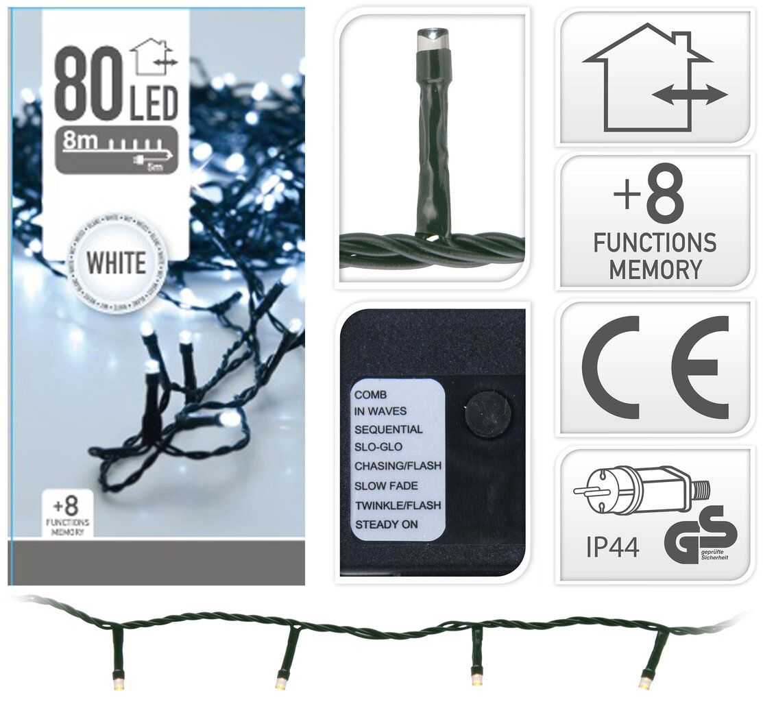 Ziemassvētku virtene, 80 LED cena un informācija | Ziemassvētku lampiņas, LED virtenes | 220.lv