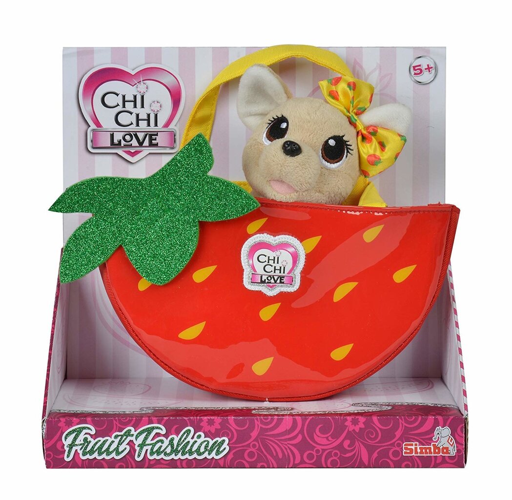Plīša Chihuahua Strawberry ar somu Chi Chi Love, 18 cm цена и информация | Mīkstās (plīša) rotaļlietas | 220.lv
