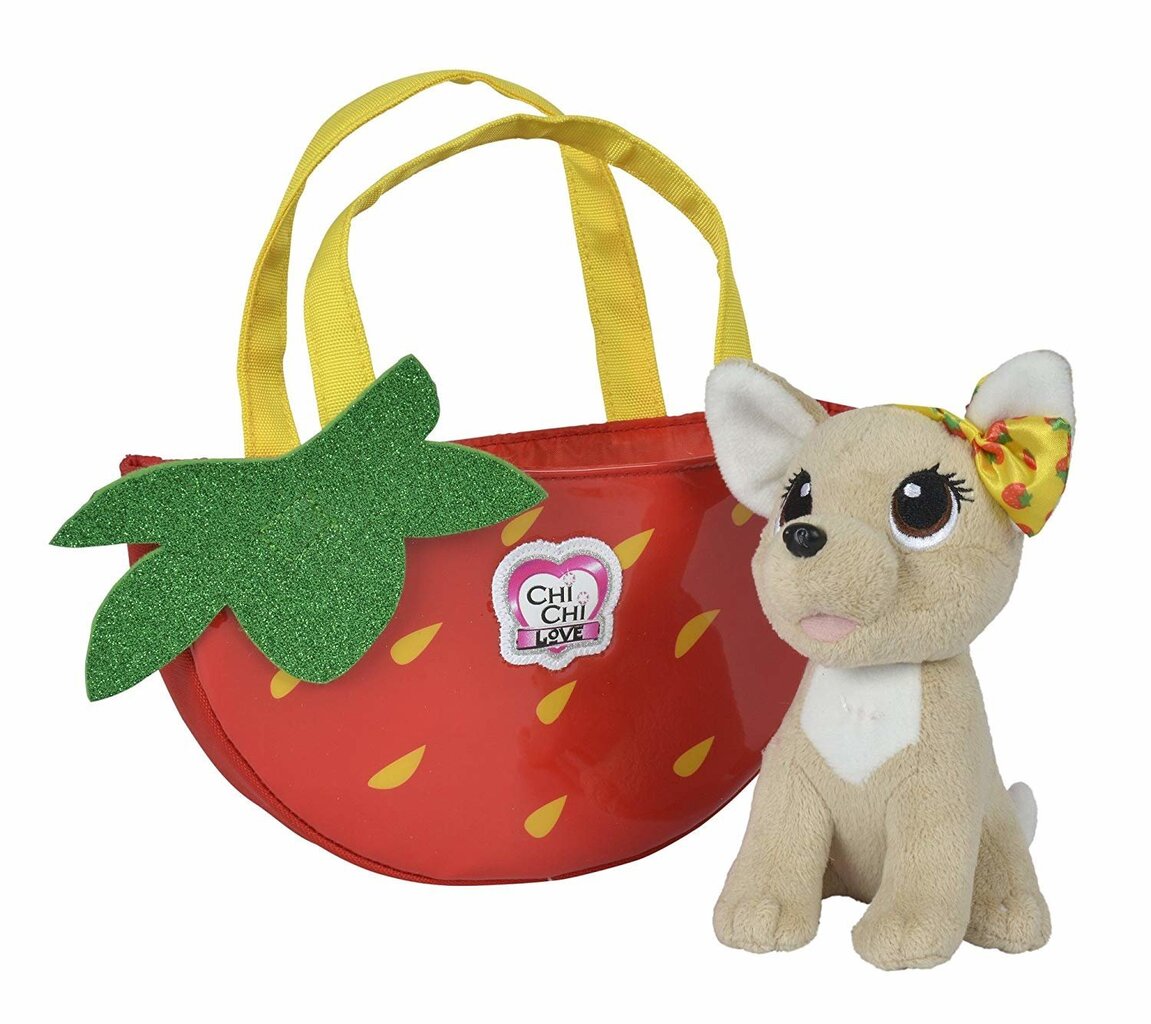 Plīša Chihuahua Strawberry ar somu Chi Chi Love, 18 cm цена и информация | Mīkstās (plīša) rotaļlietas | 220.lv