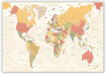 Карта мира из пробкового дерева нежного цвета, 60x40 см.