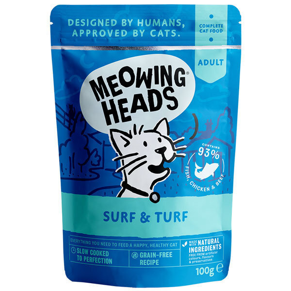 Meowing Heads ar olbaltumvielām Surf & Turf, 100 g cena un informācija | Konservi kaķiem | 220.lv