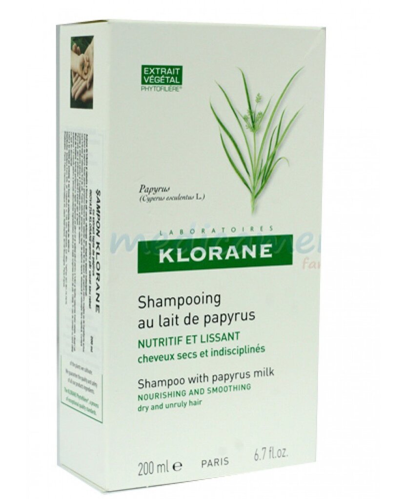 Matu nogludinošs šampūns ar papirusa pienu Klorane 200 ml цена и информация | Šampūni | 220.lv