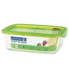 LUMINARC taisnstūra hermētisks trauks ar zaļu vāciņu Keep 'n' Box, 760 ml cena un informācija | Trauki pārtikas uzglabāšanai | 220.lv