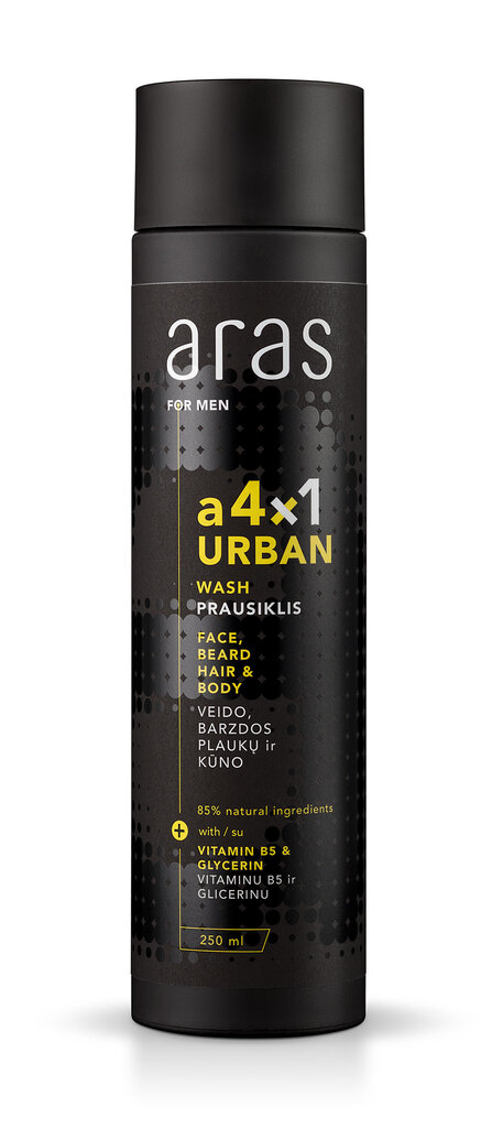 Sejas, bārdas un ķermeņa tīrīšanas līdzeklis ar B5 vitamīnu un glicerīnu ARAS A4X1 URBAN vīriešiem 250 ml цена и информация | Sejas ādas kopšana | 220.lv