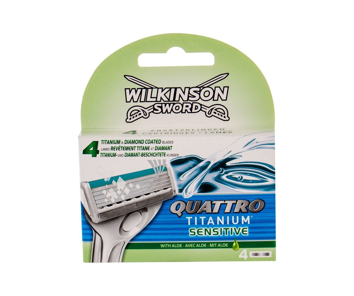 Skūšanas žiletes Wilkinson Quattro Titanium Sensitive vīriešiem, 4 gab. cena un informācija | Skūšanās piederumi, kosmētika | 220.lv