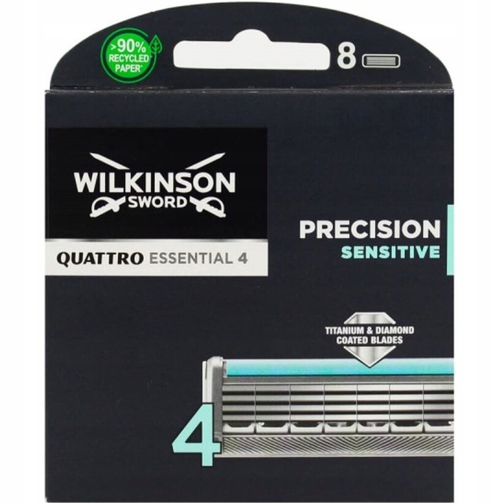 Skūšanās asmeņi Wilkinson Quattro Titanium Sensitive vīriešiem, 8 gab. cena un informācija | Skūšanās piederumi, kosmētika | 220.lv