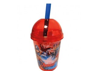 Disney bērnu glāze ar salmiņu Avengers Smoothie, 415 ml cena un informācija | Glāzes, krūzes, karafes | 220.lv