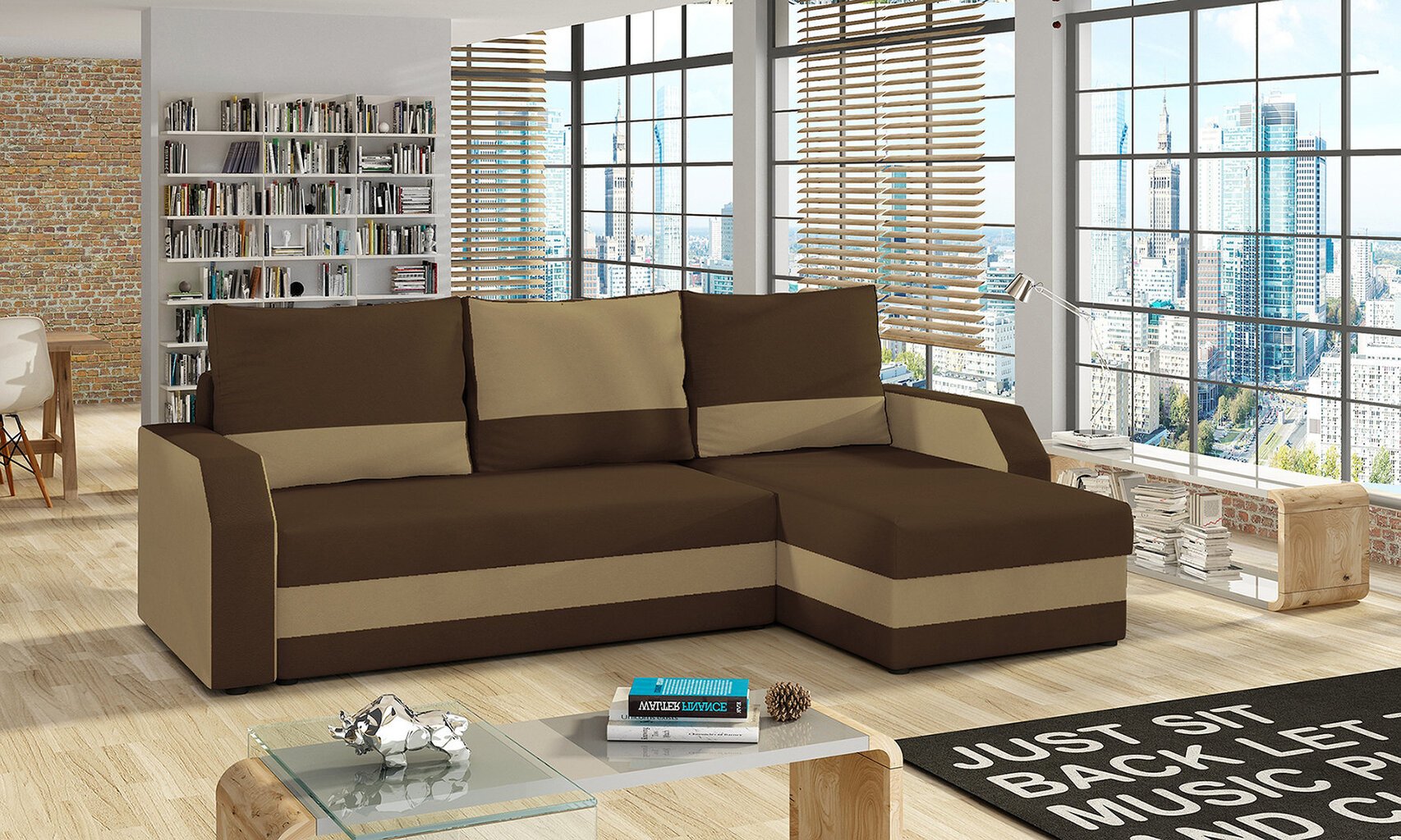 Universāls stūra dīvāns Giulio, brūns/krēmkrāsas cena un informācija | Stūra dīvāni | 220.lv