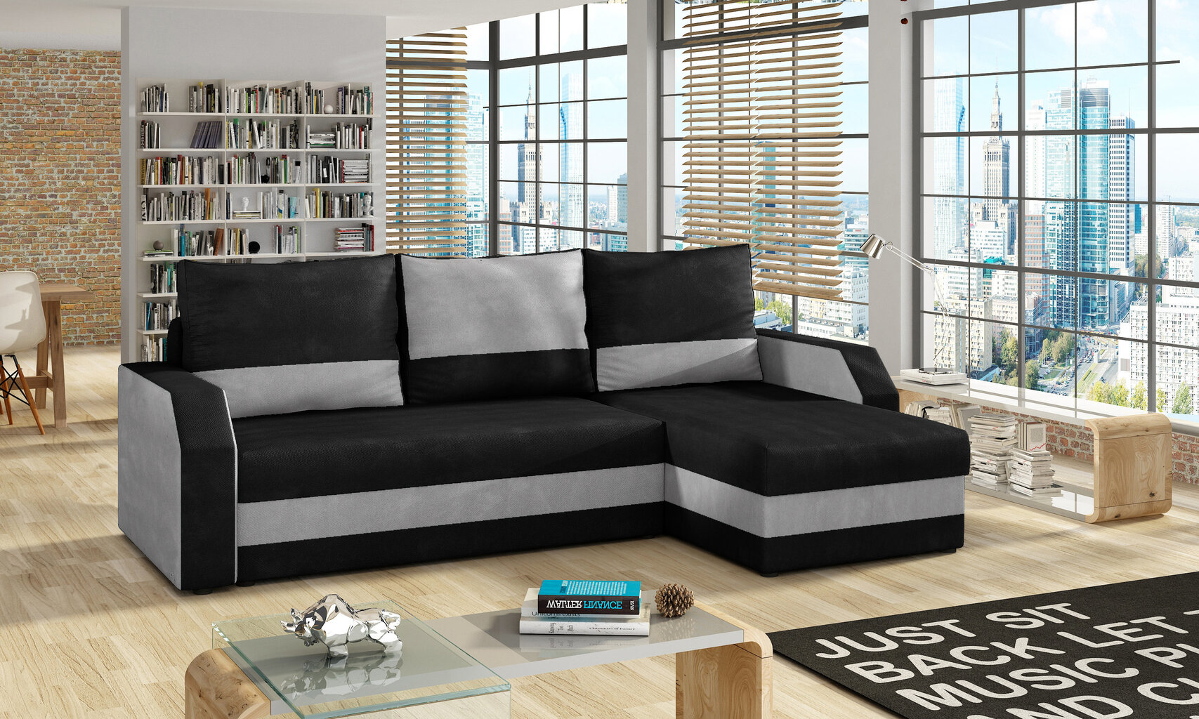 Universāls stūra dīvāns Giulio, melns/pelēks cena un informācija | Stūra dīvāni | 220.lv