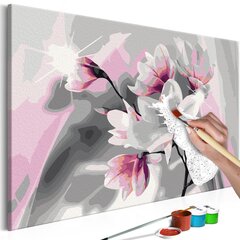 Izdari pats glezna uz audekla Magnolija (Pelēks fons) 60x40 cm cena un informācija | Gleznas pēc numuriem | 220.lv