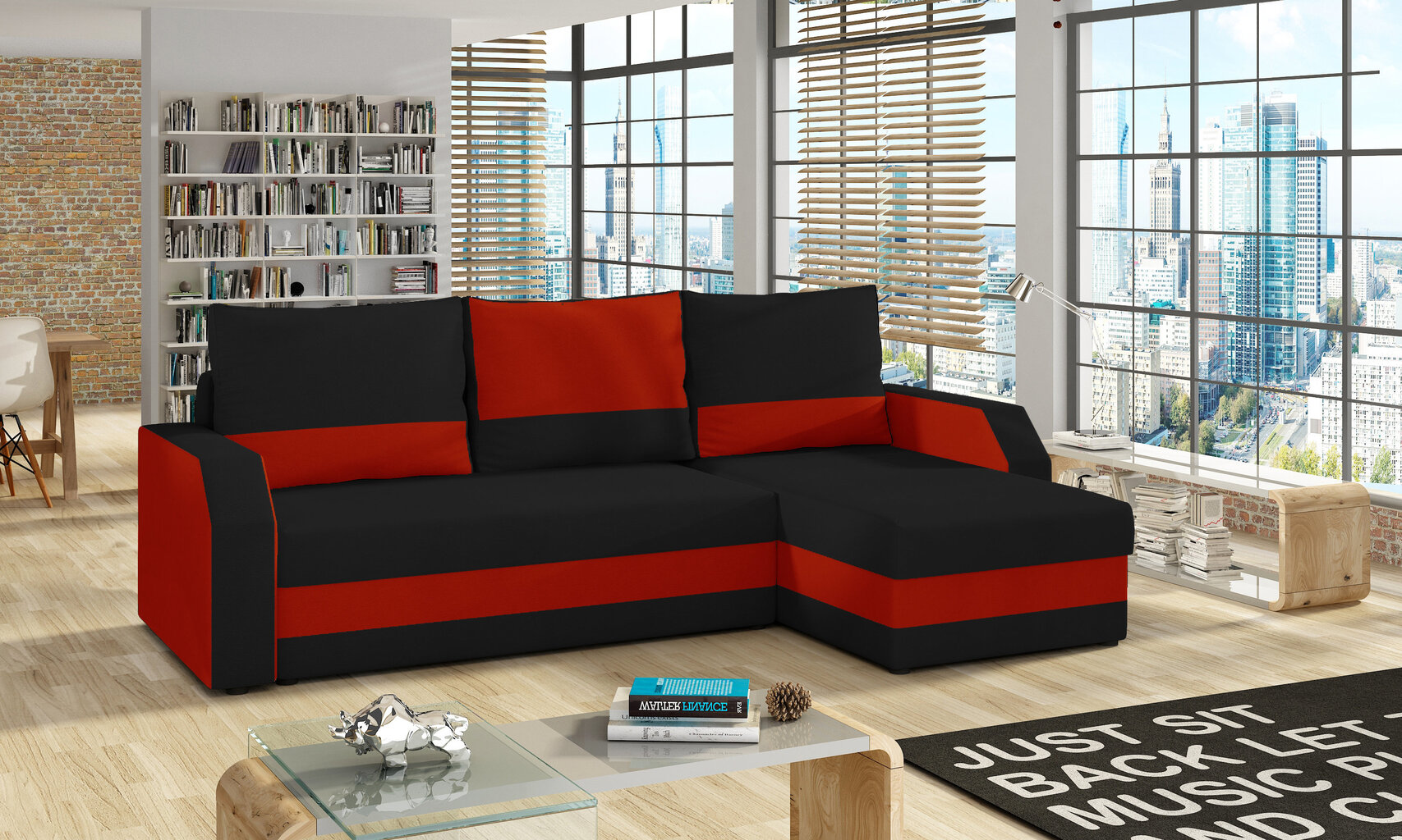 Universāls stūra dīvāns Giulio, sarkans/melns cena un informācija | Stūra dīvāni | 220.lv