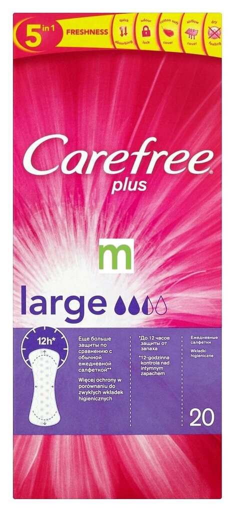 Higiēniskās paketes Carefree Large 20 gab. цена и информация | Tamponi, higiēniskās paketes, ieliktnīši | 220.lv