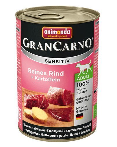 Animonda ar liellopu gaļu un kartupeļiem Grancarno Sensitive, 400 g цена и информация | Konservi suņiem | 220.lv