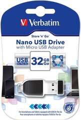 Verbatim USB datu nesējs 32 GB ar Micro USB adapteri цена и информация | USB накопители | 220.lv