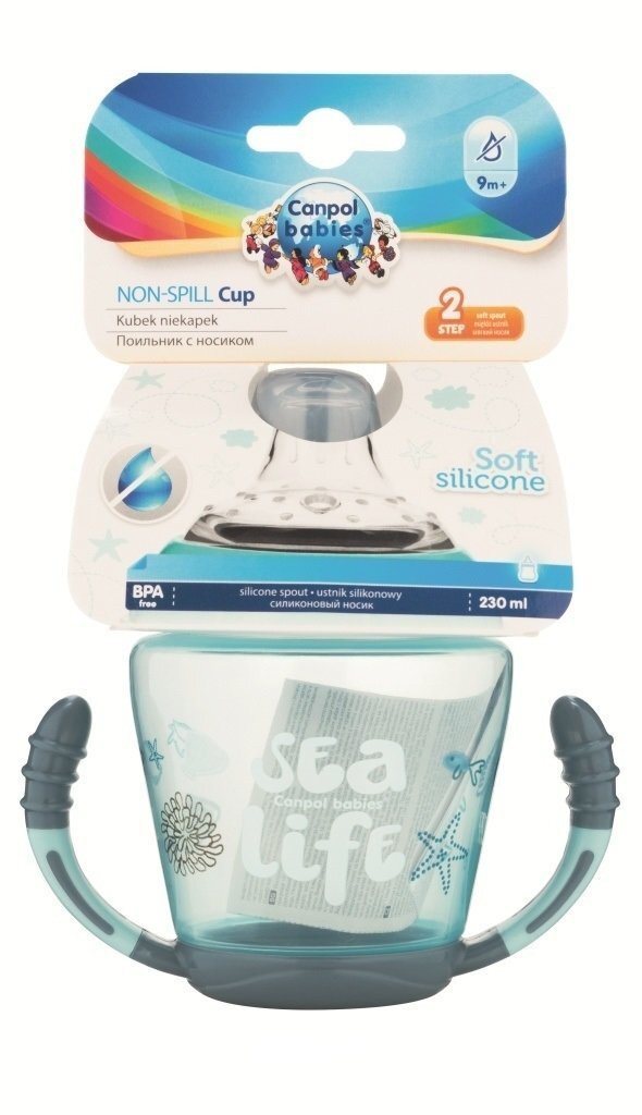 Neizlīstošā krūzīte Canpol Sea life, 230ml, no 9 mēn., pelēka cena un informācija | Bērnu pudelītes un to aksesuāri | 220.lv