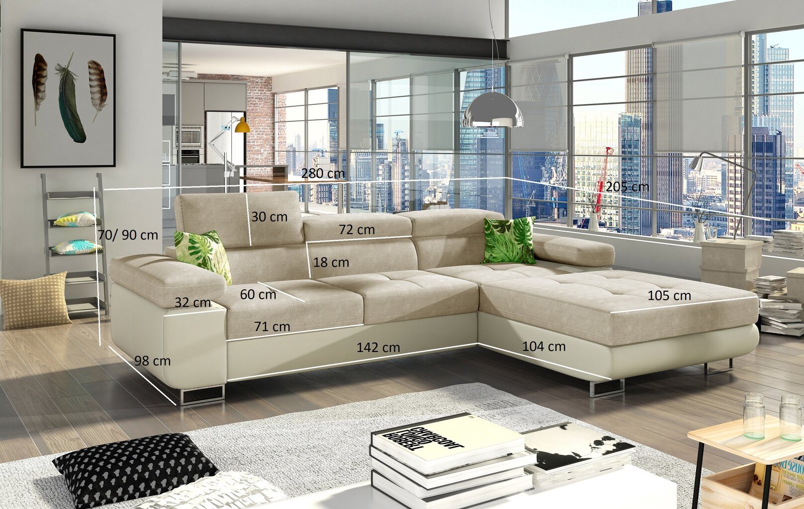 Stūra dīvāns Armando, brūns/krēmkrāsas цена и информация | Stūra dīvāni | 220.lv