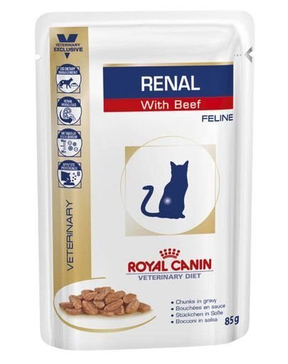 Royal Canin ar liellopu gaļu Renal Feline, 85 g cena un informācija | Konservi kaķiem | 220.lv
