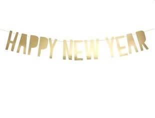 Virtene "Happy New Year". Zelta (10x90 cm) цена и информация | Праздничные декорации | 220.lv