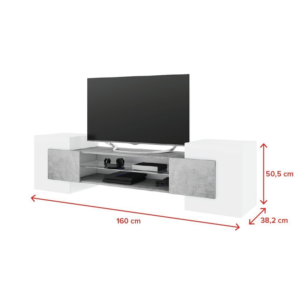 RTV galds Charles LED, balts/pelēks cena un informācija | TV galdiņi | 220.lv