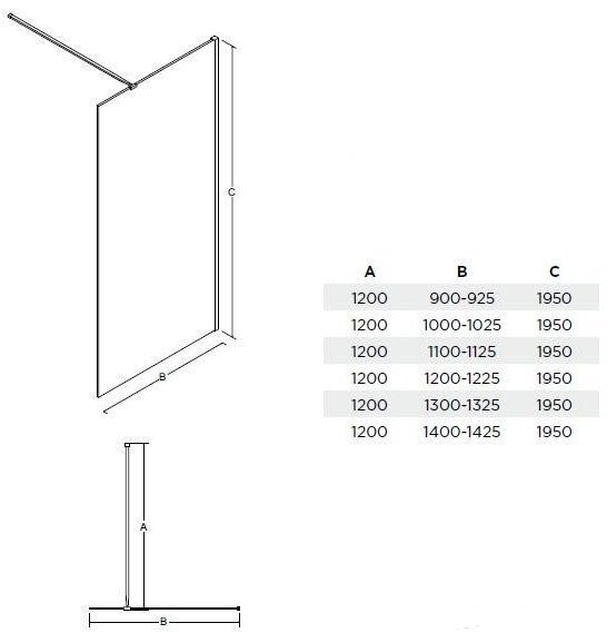 Dušas siena Besco Aveo walk-in, 90,100,110,120,130,140x195 cm cena un informācija | Dušas durvis, dušas sienas | 220.lv