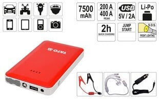 Зарядной многофункциональный портативный аккумулятор Powerbank Li-Po 7500 mAh Yato YT-83080 цена и информация | Зарядные устройства для аккумуляторов | 220.lv