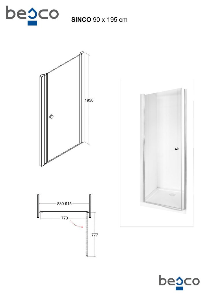 Dušas durvis Besco Sinco 80,90 x 195 cm cena un informācija | Dušas durvis, dušas sienas | 220.lv