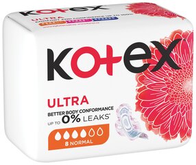 Гигиенические прокладки KOTEX Ultra Normal, 8 шт. цена и информация | Тампоны, гигиенические прокладки для критических дней, ежедневные прокладки | 220.lv