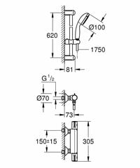 Grohe Grohetherm 800 термостат для душа с комплектом душа tempesta II, хром 34565001 цена и информация | Душевые комплекты и панели | 220.lv