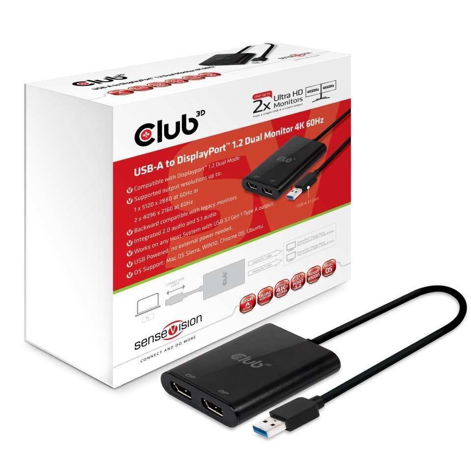 Club 3D, USB-A/Dual DP, 27 cm cena un informācija | Kabeļi un vadi | 220.lv