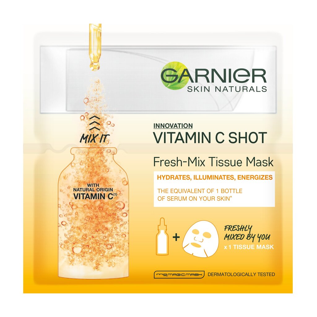 GARNIER SKIN NATURALS "Fresh Mix" auduma sejas maska ar C vitamīnu cena un informācija | Sejas maskas, acu maskas | 220.lv