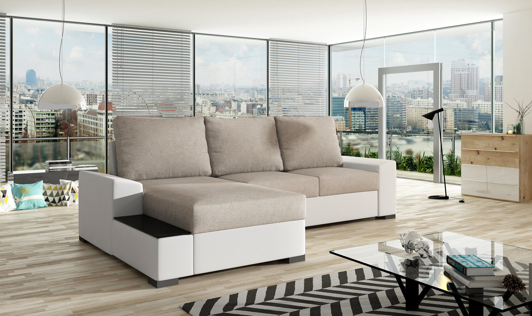 Stūra dīvāns Negro, balta/gaiši brūns cena un informācija | Stūra dīvāni | 220.lv