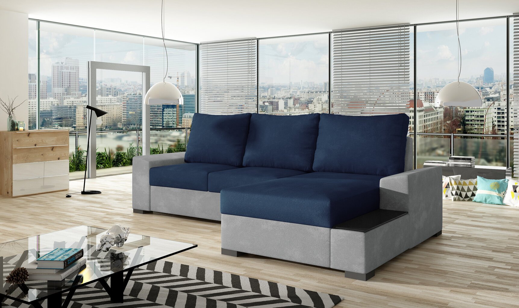 Stūra dīvāns Negro, pelēks/zils cena un informācija | Stūra dīvāni | 220.lv