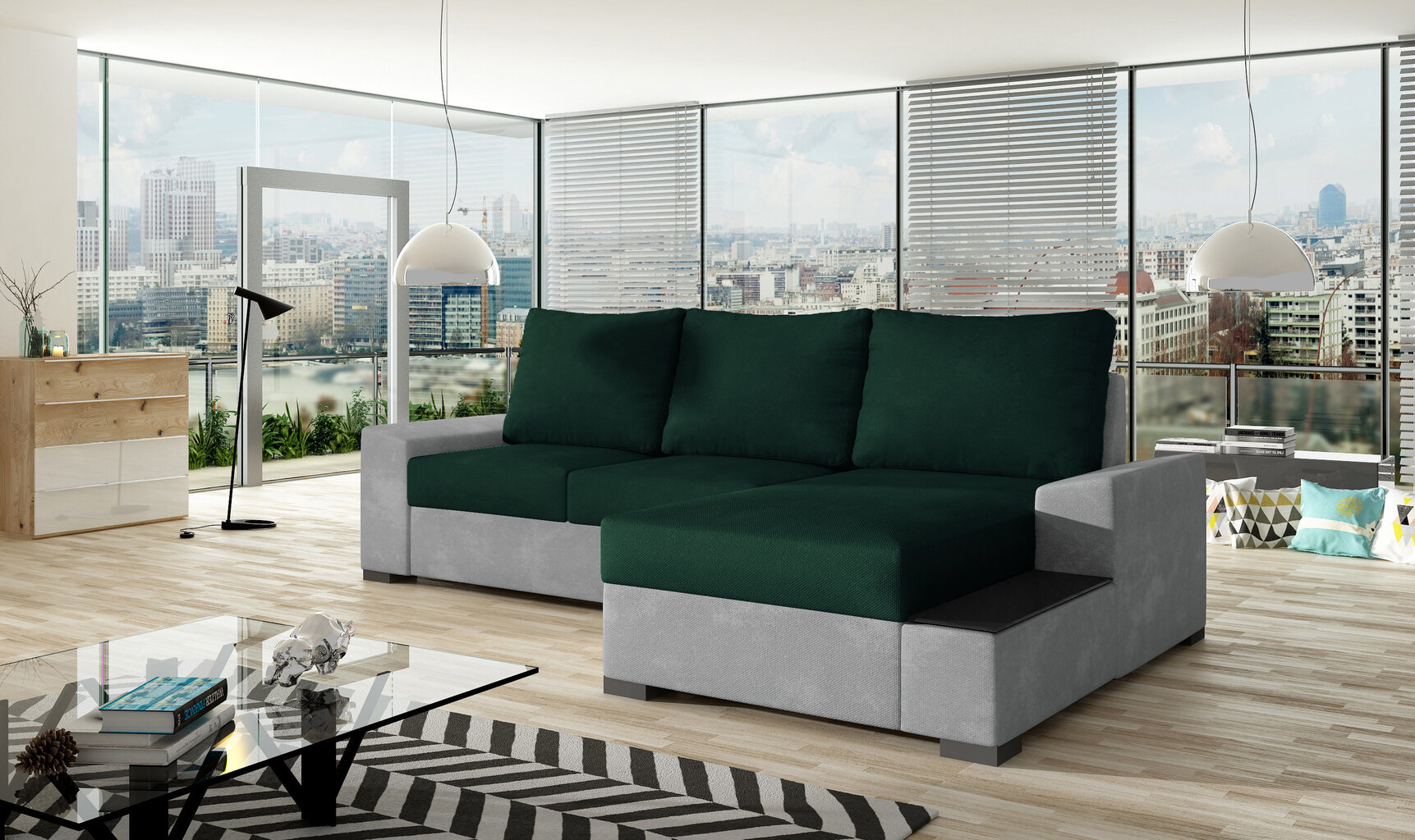 Mīksts stūra dīvāns Negro, pelēks/zaļš cena un informācija | Stūra dīvāni | 220.lv