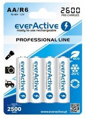 everActive Professional Ready to Use 2600mAh AA akumulators, 4 gab. cena un informācija | Baterijas | 220.lv