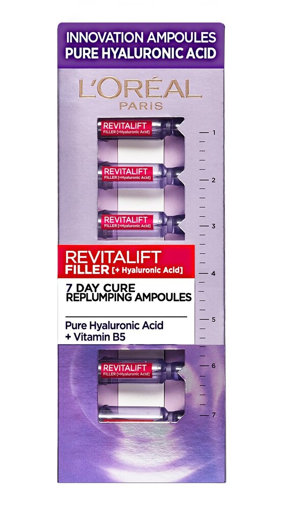 Sejas ādu nostiprinošas ampulas ar hialuronskābi L'oreal Paris Revitalift Filler 7 dienām cena un informācija | Serumi sejai, eļļas | 220.lv