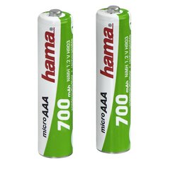 Uzlādējamie elementi Hama NiMH, 2x AAA, 700 mAh, 1,2V цена и информация | Батарейки | 220.lv