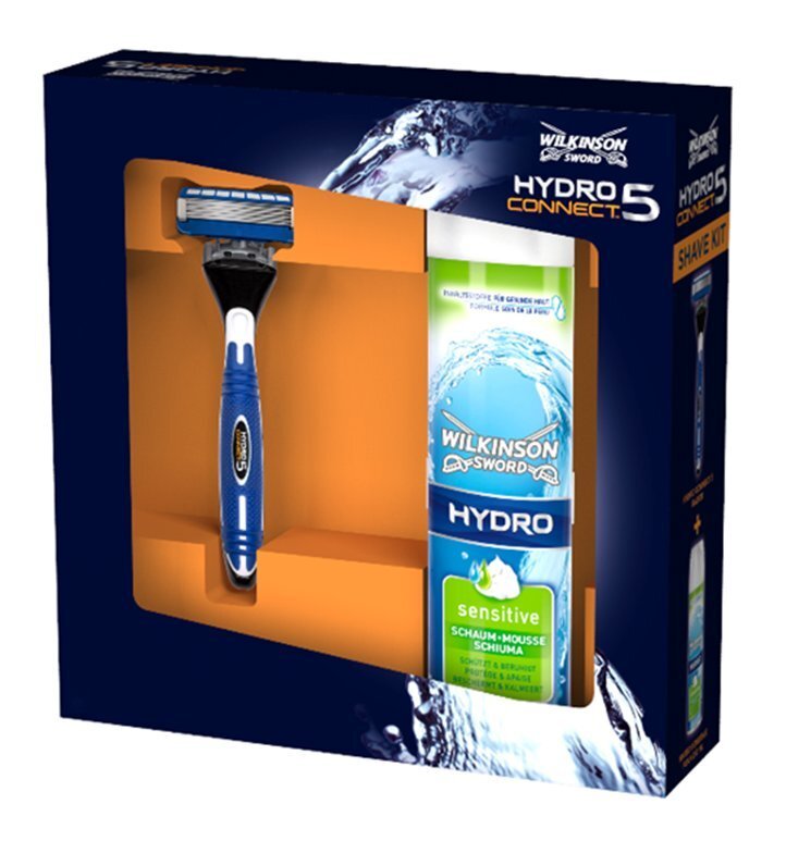 Komplekts Wilkinson Sword Hydro Connect 5 vīriešiem: skuveklis 1 gab. + skūšanās putas Hydro Sensitive 250 ml cena un informācija | Skūšanās piederumi, kosmētika | 220.lv