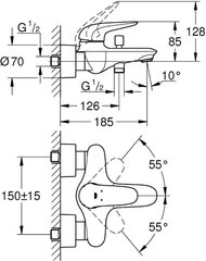 Vannas jaucējkrāns Grohe Eurostyle new, hroms, 33591003 cena un informācija | Jaucējkrāni | 220.lv