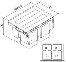 Atkritumu tvertne Franke, Sorter Garbo 60-4 (2 x 12 l + 2 X 8 l) cena un informācija | Miskastes | 220.lv