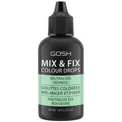 Tonējošs sārtumu maskējošs meikapa līdzeklis Gosh Mix & Fix Colour Drops, 002 Green, 30 ml cena un informācija | Grima bāzes, tonālie krēmi, pūderi | 220.lv