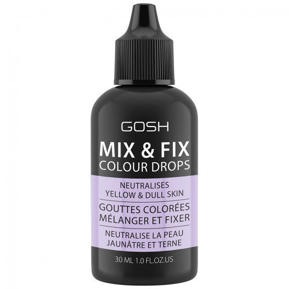 Tonējošs dzeltenuma maskējošs meikapa līdzeklis Gosh Mix & Fix Colour Drops, 003 Purple, 30 ml cena un informācija | Grima bāzes, tonālie krēmi, pūderi | 220.lv