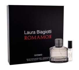 Komplekts Laura Biagiotti Romamor vīriešiem: EDT 75 ml + EDT 10 ml cena un informācija | Vīriešu smaržas | 220.lv