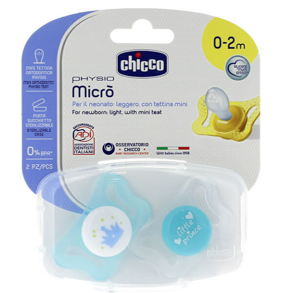 Silikona knupis Chicco Physio Soother Boy Micro, 0 - 2 mēn., 2 gab. cena un informācija | Knupīši | 220.lv
