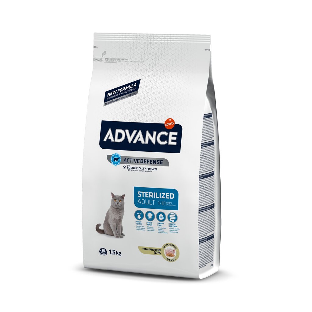 Advance Sterilized (tītars, mieži) 1.5 kg cena un informācija | Sausā barība kaķiem | 220.lv