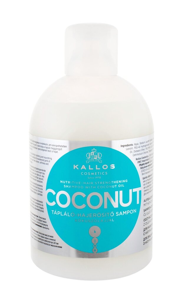 Barojošs matu šampūns ar kokosa eļļu Kallos Cosmetics, 1000 ml cena un informācija | Šampūni | 220.lv
