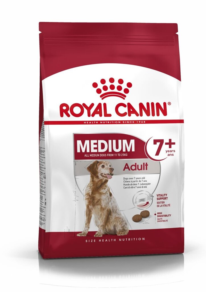 Royal Canin vecākiem suņiem Medium Adult 7+, 15 kg cena un informācija | Sausā barība suņiem | 220.lv