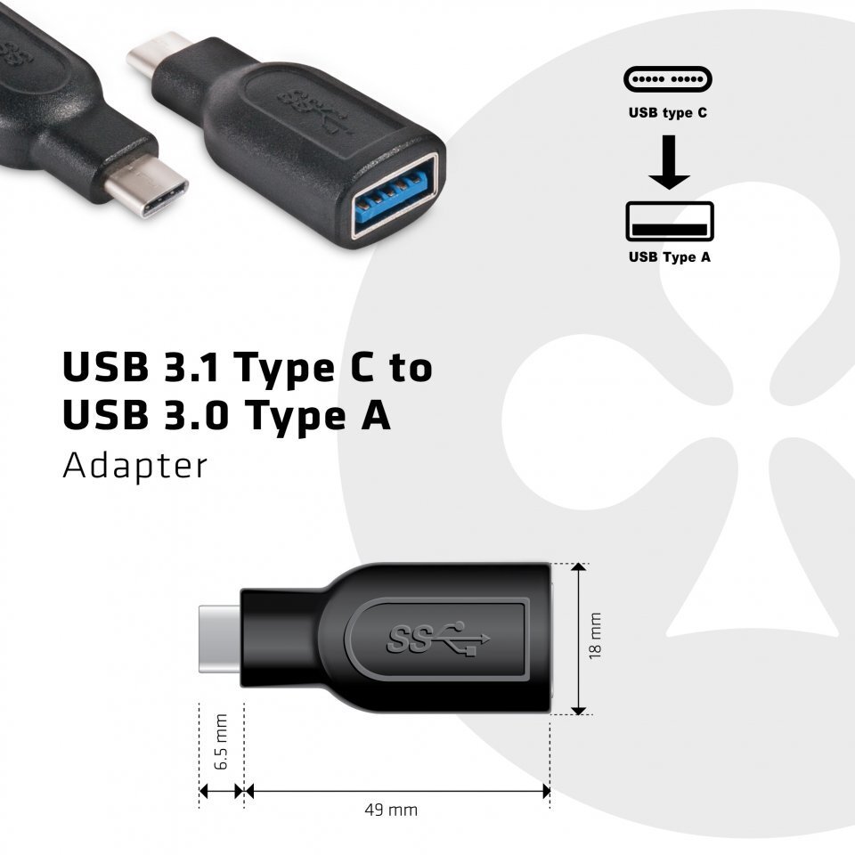 Club 3D USB 3.1 type C to USB 3.0 type A adapter cena un informācija | Adapteri un USB centrmezgli | 220.lv